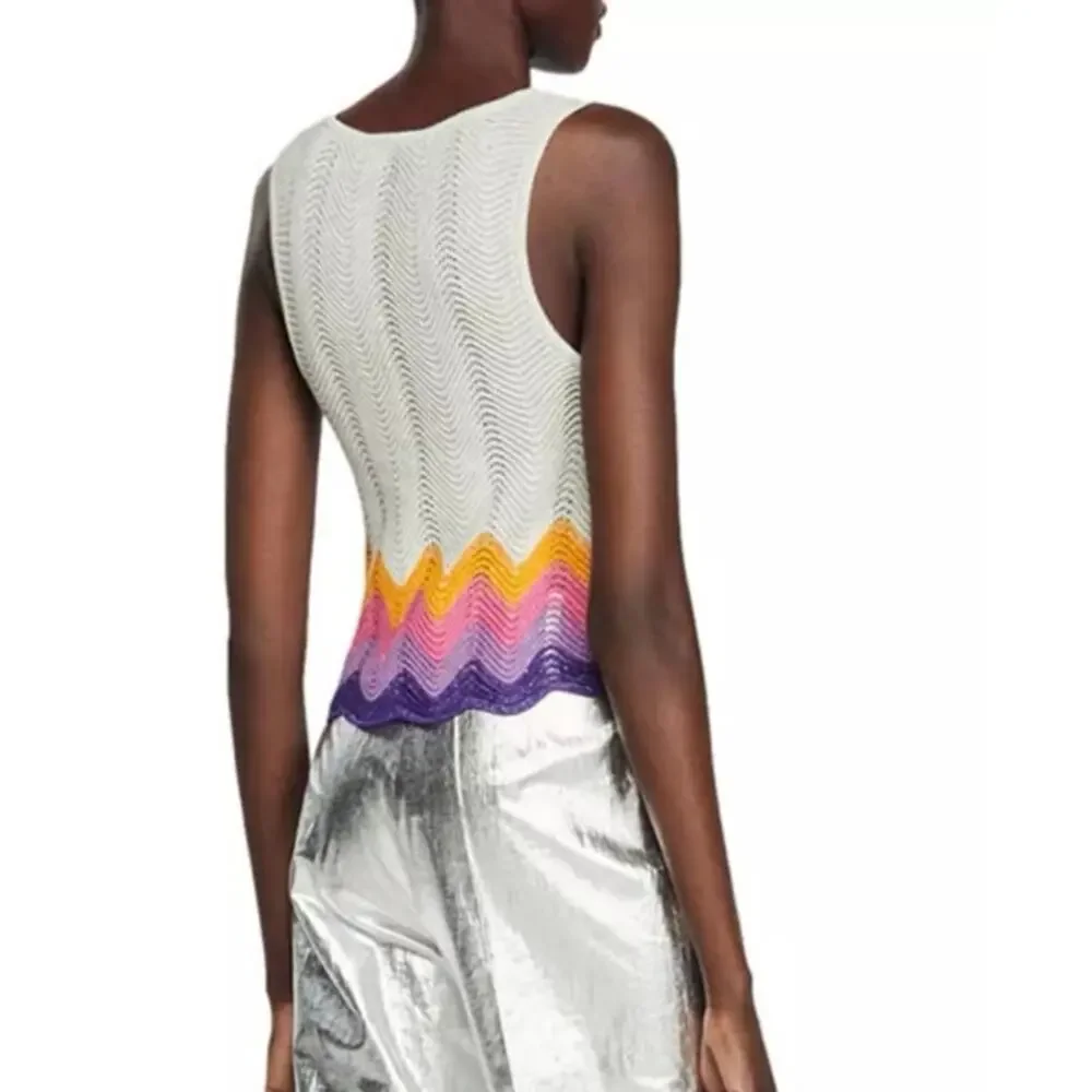 SANDRO Vallee Openwork Knit Tank Wave Pattern Mulit color Size 2 NWT - Picture 2 of 13